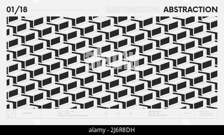 Abstract modern geometric banner with simple shapes in black and white colors, graphic composition design vector background, modular pattern of 3d rou Stock Vector