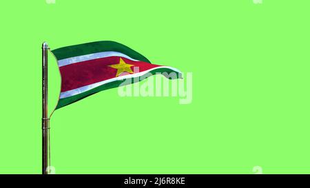 waving flag of Suriname for national celebration on chroma key screen, isolated - object 3D rendering Stock Photo