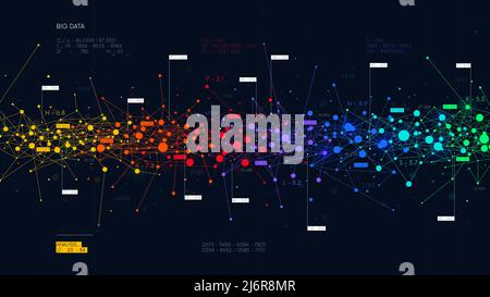 Colored abstract information networks, financial analytics big data, vector futuristic visualization Stock Vector