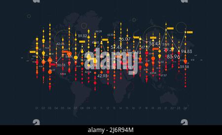 Dashboard with financial analytics, futuristic visualization of business statistical graph, color tech vector background Stock Vector