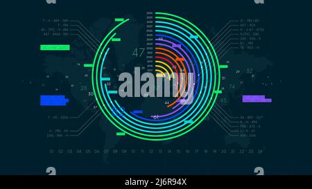 Economic reporting financial data round chart, futuristic visualization of business statistical graph, color tech vector background Stock Vector