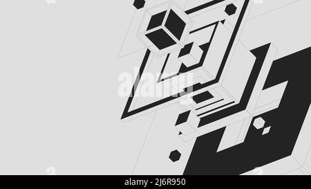 Composition of abstract geometric shapes, squares and cubes of various sizes, minimalistic brutalism in monochrome colors, vector background Stock Vector