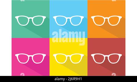 Glasses Icon Set. Set of square flat illustration of glasses signs Stock Vector
