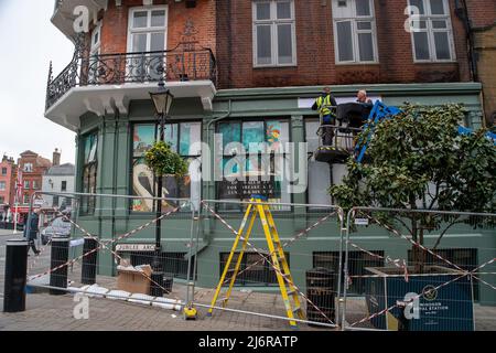 Windsor, Berkshire, UK. 3rd May, 2022. A new Ivy Restaurant is being built in the former Harte and Garter Hotel in Windsor. The hotel went into administration during the Covid-19 lockdown. Credit: Maureen McLean/Alamy Live News Stock Photo