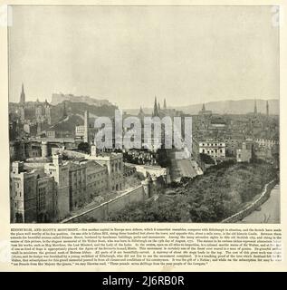 Antique photograph of Edinburgh and Scott's monument, Scotland 19th Century Stock Photo