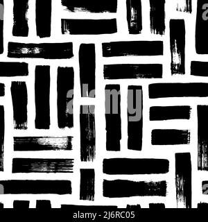 Hand drawn black striped seamless geometry pattern Stock Vector