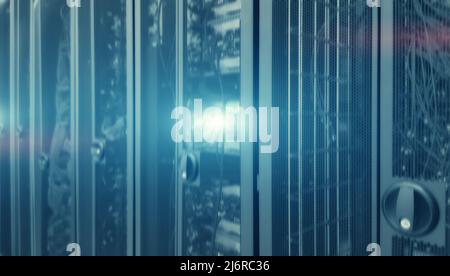 3D Server rack cluster in a data center Stock Photo