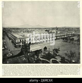 Vintage photograph of Panorama of the City of Mexico,19th Century Stock Photo