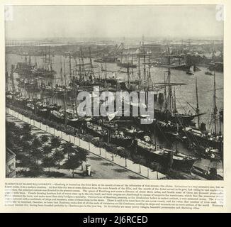 Vintage photograph of Sailing Ships in the Harbour of Hamburg, Germany,19th Century Stock Photo