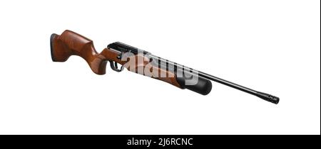 A modern air rifle with a futuristic design. Pneumatic weapons for sports and entertainment. Isolate on a white background. Stock Photo