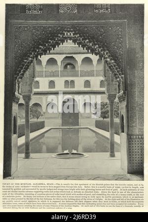 Antique photograph of Patio de los Arrayanes (Court of the Myrtles), Alhambra, Spain, 19th Century Stock Photo