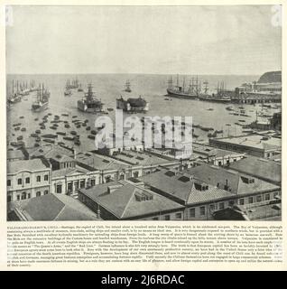 Antique photograph of Valparaiso Harbour, Chile, 19th Century Stock Photo
