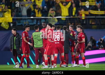 Villarreal, Spain. 03rd May, 2022. Liverpool FC players celebrating the victory during the UEFA Champions League match between Villarreal CF v Liverpool FC played at La Ceramica Stadium on May 3, 2021 in Villarreal, Spain. (Photo by Colas Buera / PRESSINPHOTO) Credit: PRESSINPHOTO SPORTS AGENCY/Alamy Live News Stock Photo