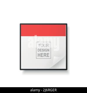 Vector 3d Realistic Simple Classic Minimalistic Calendar Icon Isolated on White. Design Template for Mockup. Paper White and Red Calendar on Wall Stock Vector