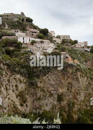 Classic Italian village landscape. Comune Savoca on the steep hills - a famous landmark place for Godfather movie lovers. Stock Photo