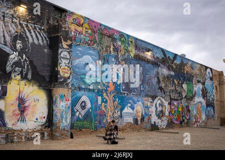 Freak Alley is a notable venue for murals, graffiti and public art located in an alley in downtown Boise, Idaho. Located between 8th and 9th street. Stock Photo