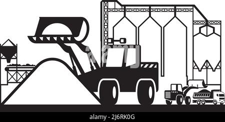 Wheel loader working at stone pit – vector illustration Stock Vector