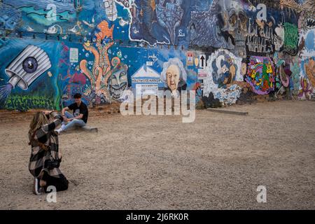 Freak Alley is a notable venue for murals, graffiti and public art located in an alley in downtown Boise, Idaho. Located between 8th and 9th street. Stock Photo