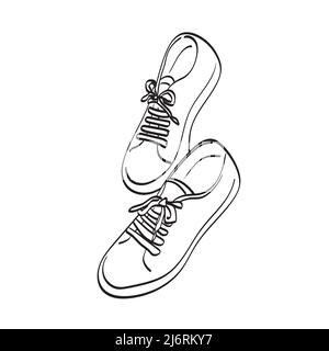 Vintage Sneakers Hand Drawn on black background, vector illustration ...