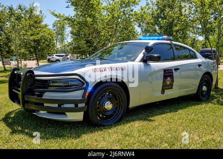 Alabama State Trooper police cruiser or police vehicle, Dodge Charger, on display in Montgomery Alabama, USA. Stock Photo