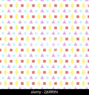 Seamless pattern with colorful geometric shapes. Rhombus, triangle, square and circle.  Stock Vector
