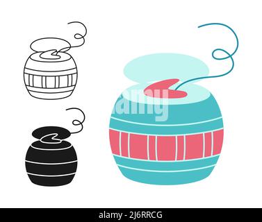 Dental floss icon, medical and dentistry healthcare stamp, silhouette or doodle set. Dental healthcare equipment, dentistry hygiene symbol, healthy clean teeth. Modern design for web site mobile app Stock Vector
