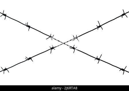 Barbed wire silhouette on a white background. Isolate. Stock Photo