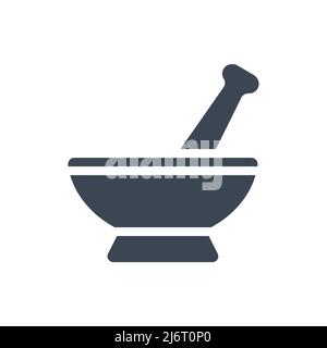 Mortar and Pestle related vector glyph icon. Mortar and Pestle sign. Isolated on white background. Vector illustration Stock Vector