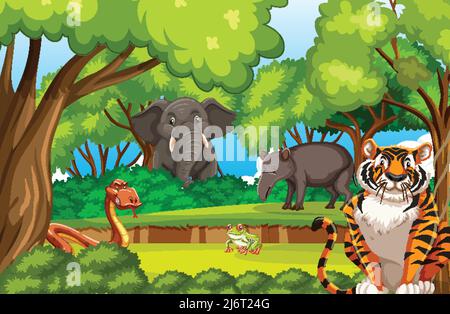 Forest scene with various wild animals illustration Stock Vector Image ...