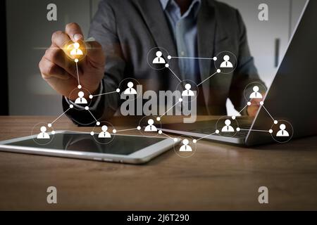People network structure people  Business and communication technology person  Social media human resources structure Stock Photo