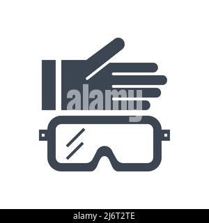 Protective clothing related vector glyph icon. Glove and safety glasses. Protective clothing sign. Isolated on white background. Editable vector illus Stock Vector