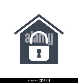 Quarantine related vector glyph icon. Simple house icon with lock inside. Quarantine sign. Isolated on white background. Editable vector illustration Stock Vector