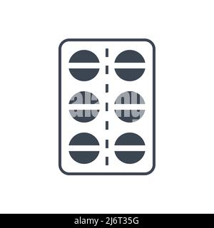 Pills blister icon glyph vector. Tablet pack sign. Isolated on white background. Editable vector illustration Stock Vector