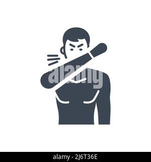 Cough related vector glyph icon. Man coughs at the bend of the elbow. Cough sign. Isolated on white background. Editable vector illustration Stock Vector