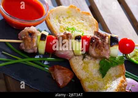 Mutton slices on barbecue skewers (shashlik) Stock Photo