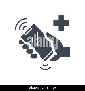 Call Doctor related vector glyph icon. Hand holds a ringing phone with a medical cross sign. Medical help. Isolated on white background. Editable vect Stock Vector