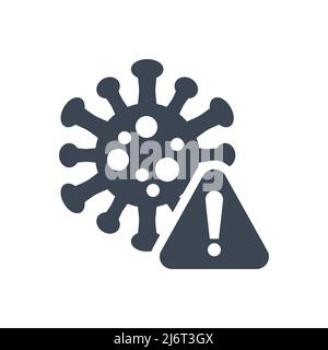 Corona virus danger related vector glyph icon. Coronavirus with warning triangle sign and exclamation mark on it. Isolated on white background. Corona Stock Vector