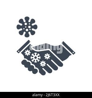 Handshake virus transmission related vector glyph icon. Handshake and viruses on one hand. Handshake virus transmission sign. Isolated on white backgr Stock Vector