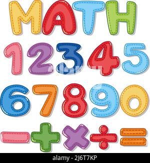 Counting numbers from zero to nine and math symbols illustration Stock Vector