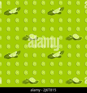 Seamless pattern with lime slices and mint leaves. Vector citrus fruit pattern. Summer design with juicy useful fruit. Vector pattern for fabric, pack Stock Vector
