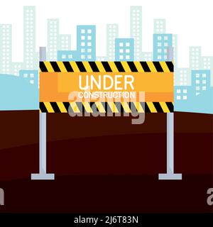 under construction barricade scene Stock Vector