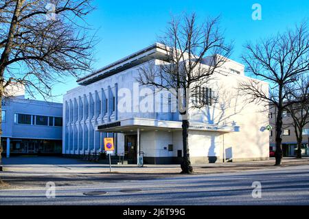 Ekenäs Sparbank Savings Bank building of white marble and brick designed by Alvar Aalto and completed 1969. Ekenäs, Raseborg, Finland. April 17, 2022 Stock Photo