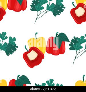 Bulgarian yellow and red peppers seamless pattern. Vegetable print, vector illustration in flat style Stock Vector