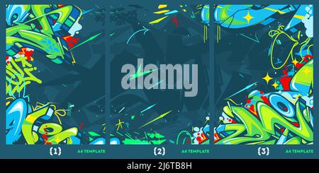 Flat Abstract Graffiti Style A4 Poster Vector Illustration Background Template  Stock Vector