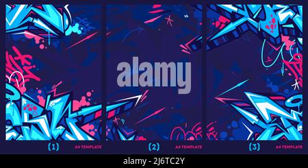 Dark Abstract Graffiti Style A4 Poster Vector Illustration Background Template  Stock Vector