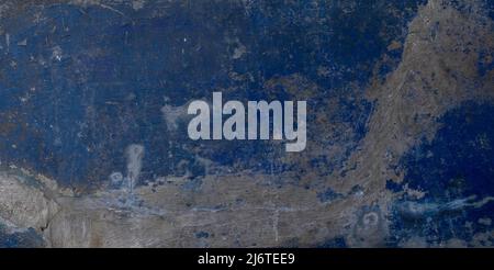 Distressed royal blue and gray concrete wall chipped and scratched Stock Photo