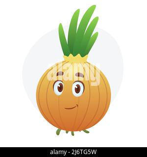 Funny cartoon onion character. Vegetable mascot on isolated white background Stock Vector