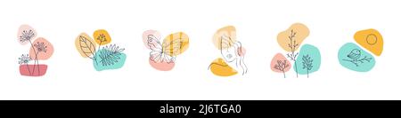 Vector illustration of abstract natural patterns icons in doodle style. Stock Vector