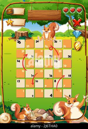 Game design with squirrels in garden background illustration Stock Vector