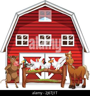 Farming theme with many animals illustration Stock Vector